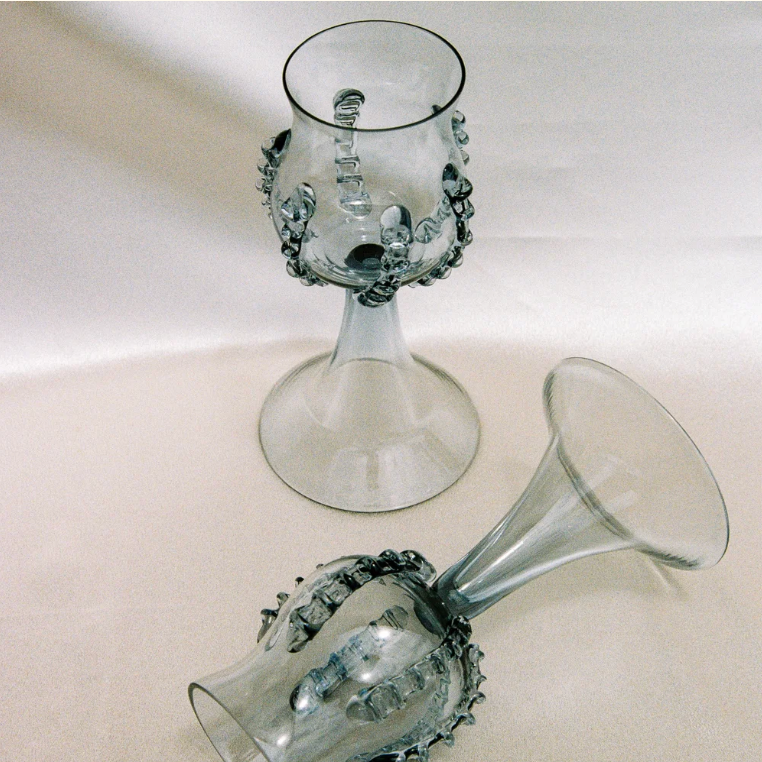 Set of 2 Ribbed Mouthblown Wine Goblets