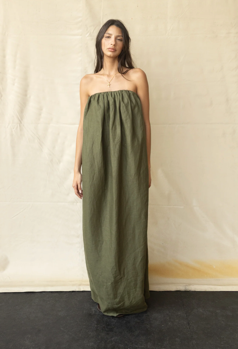 Gathered Linen Dress