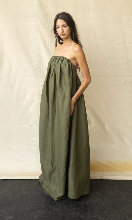 Gathered Linen Dress