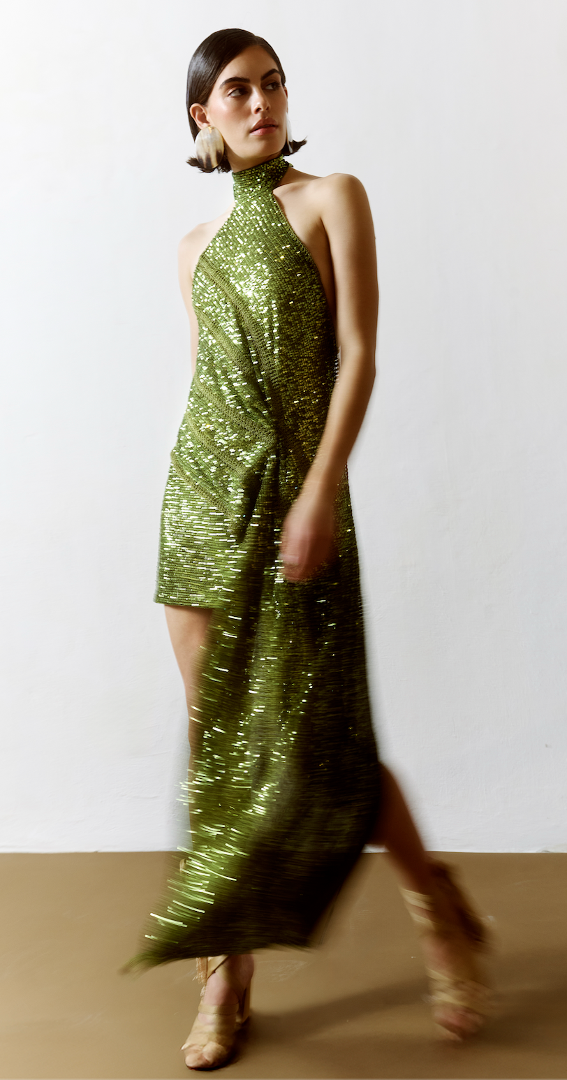 GREEN  HALTER SEQUINED SET