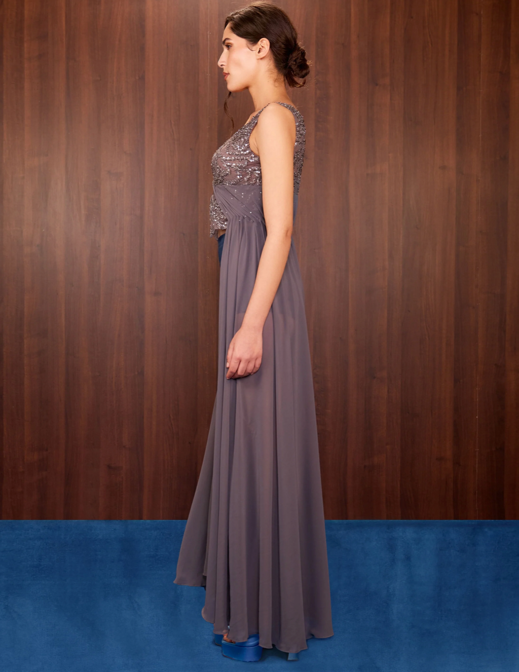 Draped Crystal Chiffon Top
